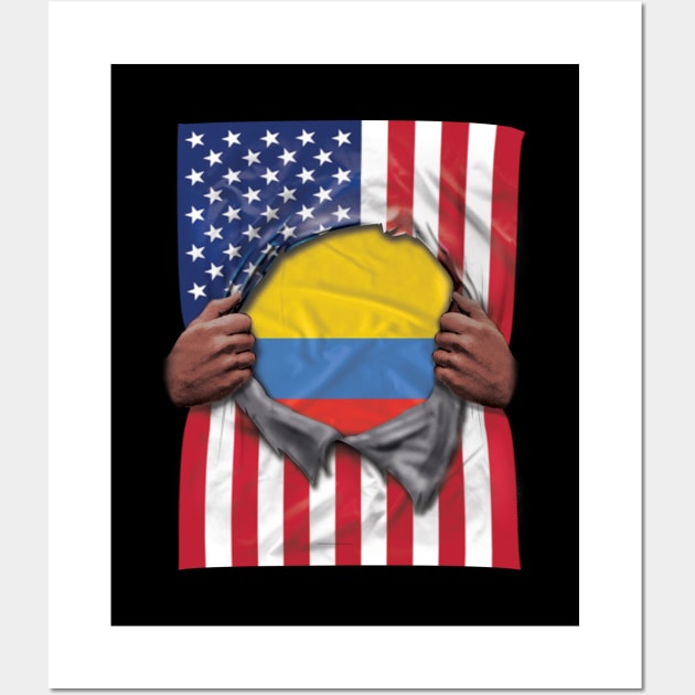 Colombia Flag American Flag Ripped - Gift for Colombian From Colombia Wall Art by Country Flags